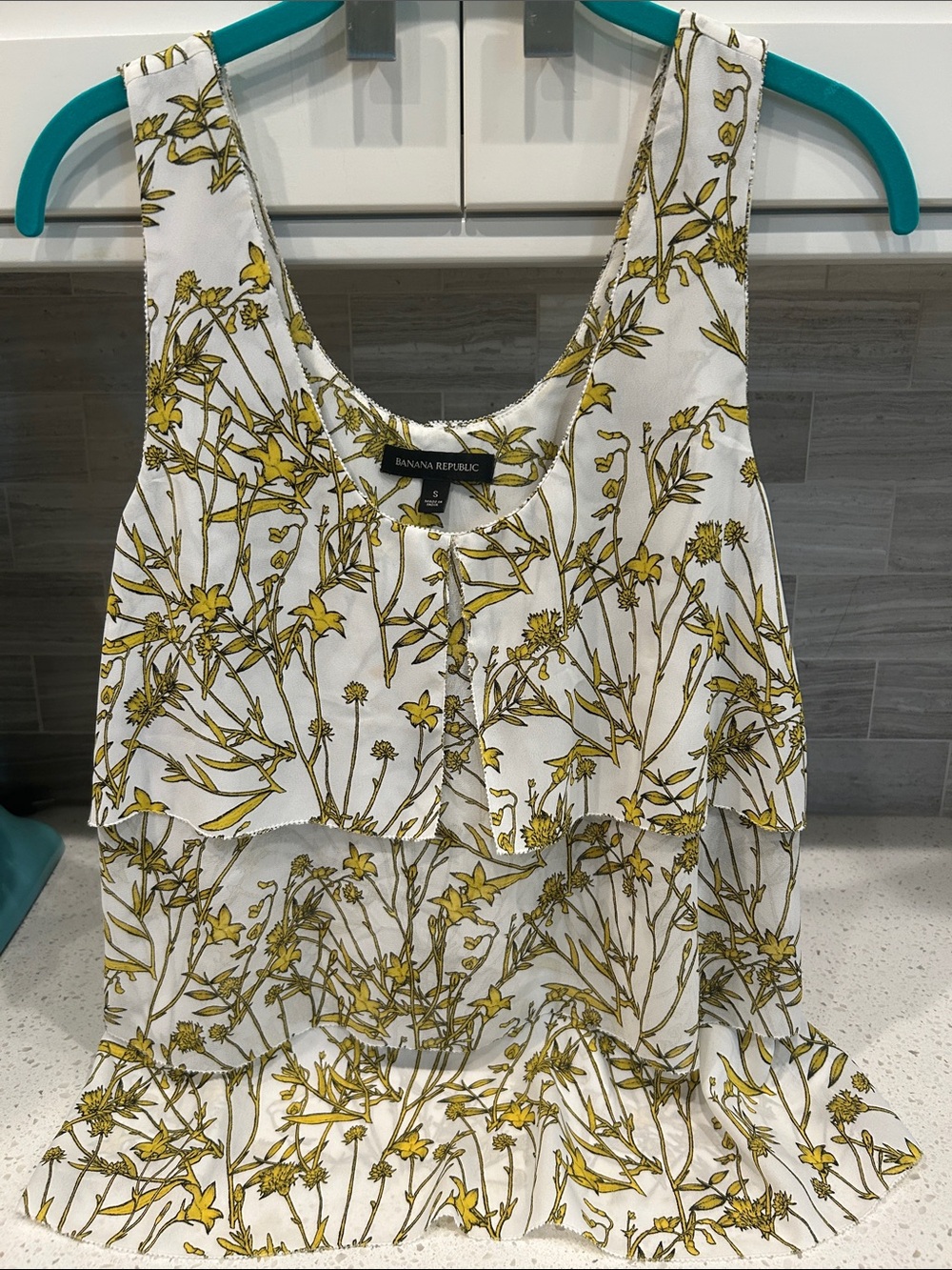 Banana Republic White Tank Top with Yellow Floral Print